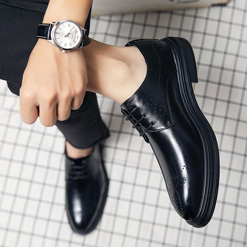 Męskie Skórzane Oddychające Wygodne Pointy Toe Vintage Oxford Casual Business Shoes