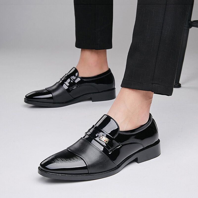 Męskie Skórzane Wygodne Miękkie Podeszwy Pointy Toe Slip On Dress Casual Business Shoes
