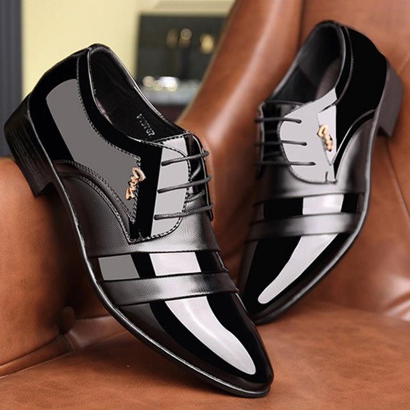 Męskie Sznurowane Buty Biznesowe Formalne Buty Skórzane Oksfordy