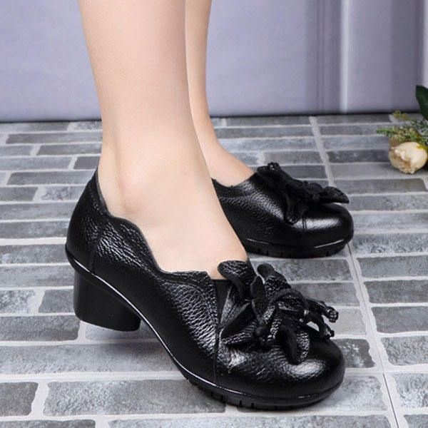 Damskie Duże Rozmiary Kwiatowe Dekoracje Pure Color Mid Heel Retro Pumps