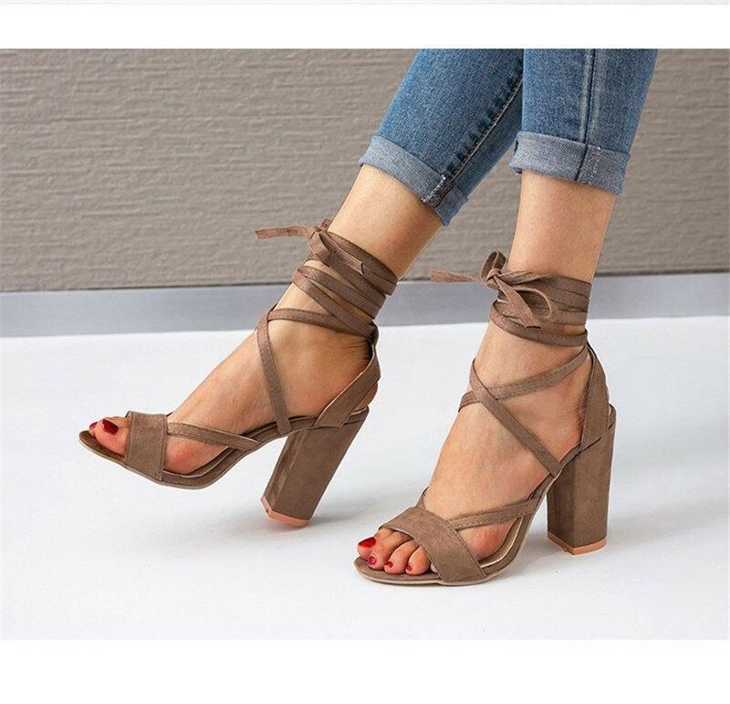Kobiety Plus Size Strappy Open Toe Zamszowe Sandały Na Wysokim Obcasie Letnie Sandały