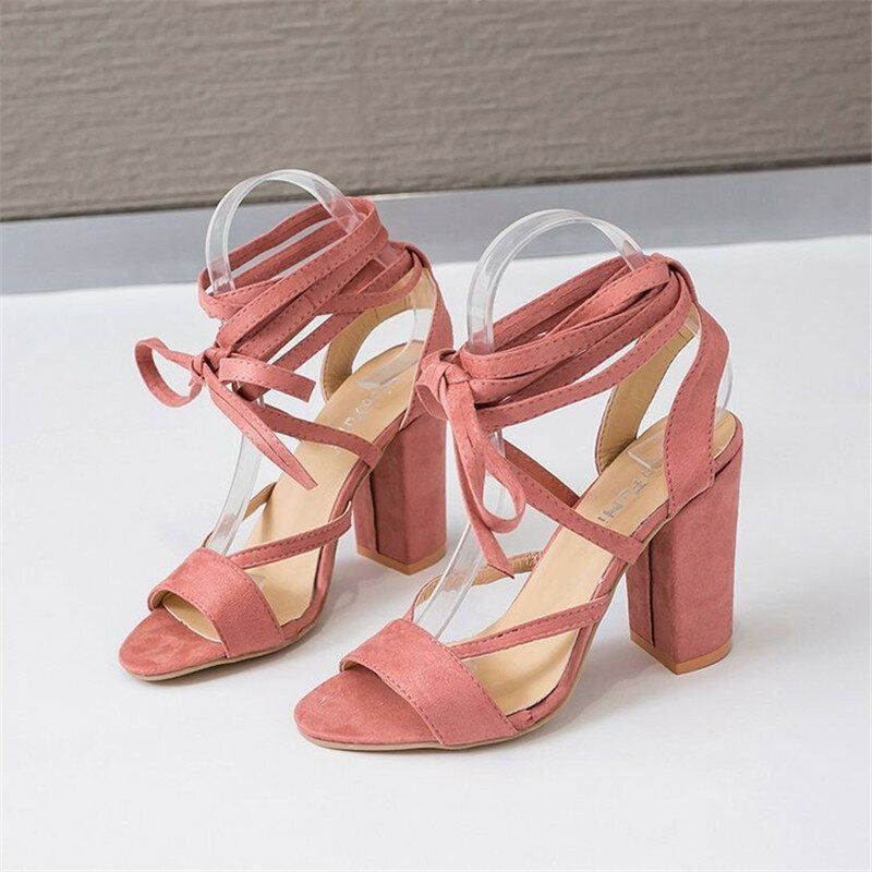 Kobiety Plus Size Strappy Open Toe Zamszowe Sandały Na Wysokim Obcasie Letnie Sandały