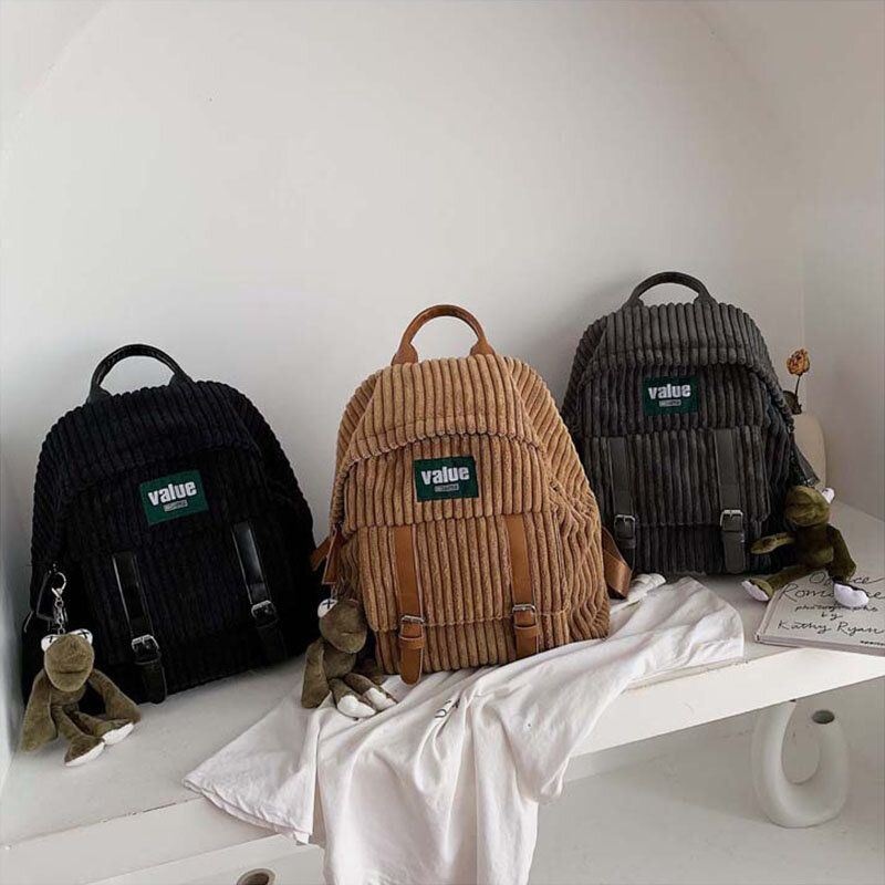 Damski Sztruks W Jednolitym Kolorze Outdoor Student School Bag Odporny Na Zużycie Plecak Na Co Dzień