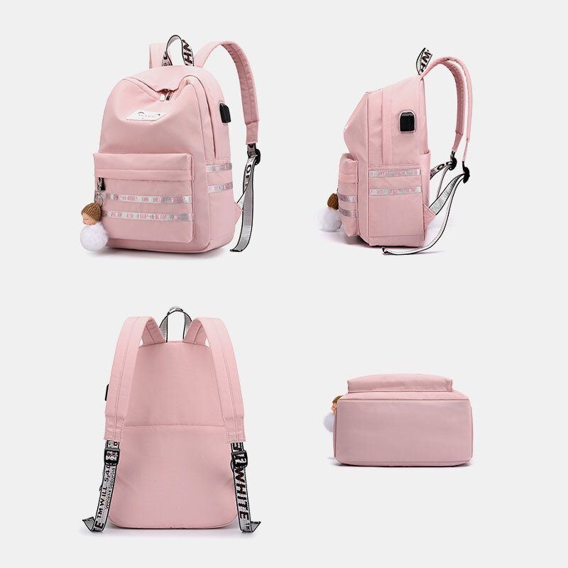 Kobiety O Dużej Pojemności Casual Travel Outdoor Student School Bag Z Plecakiem Odpornym Na Zużycie Usb Do Ładowania