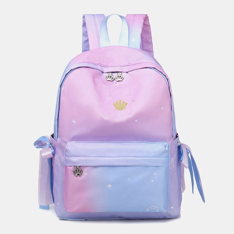 Kobiety Oxford Color Gradient Otwór Na Słuchawki Bowknot Casual Studeng Bag Plecak