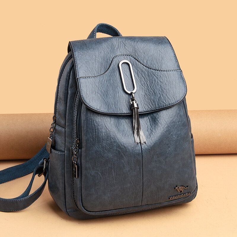 Kobiety Vintage Soild Z Wieloma Kieszeniami Multi-carry Plecak Antykradzieżowy Leage Pojemność Miękka Skórzana Torba Na Ramię
