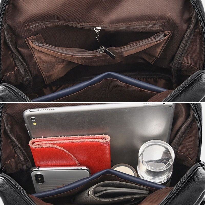 Kobiety Vintage Soild Z Wieloma Kieszeniami Multi-carry Plecak Antykradzieżowy Leage Pojemność Miękka Skórzana Torba Na Ramię