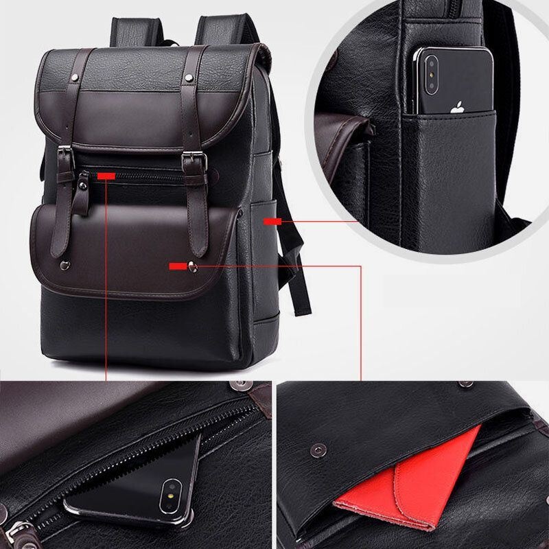 Mężczyźni Pu Leather Hasp Plecak O Dużej Pojemności Z Wieloma Kieszeniami Wodoodporna Torba Na Laptopa 15.6 Cala Moda Dzika Torba Podróżna
