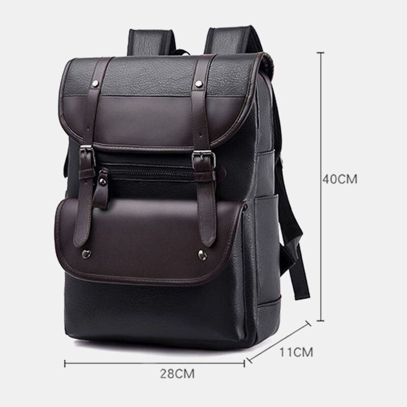Mężczyźni Pu Leather Hasp Plecak O Dużej Pojemności Z Wieloma Kieszeniami Wodoodporna Torba Na Laptopa 15.6 Cala Moda Dzika Torba Podróżna