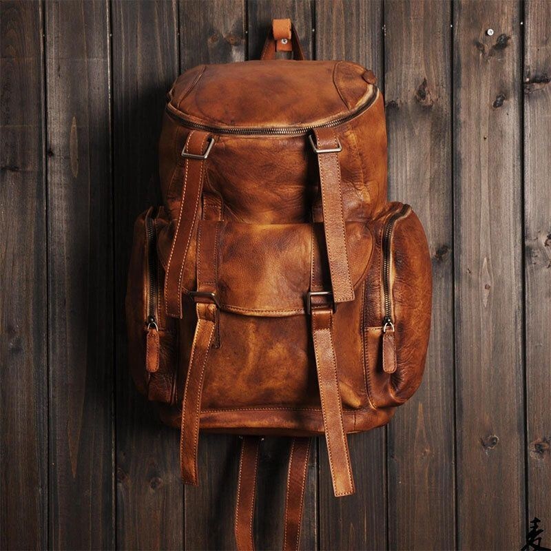 Mężczyźni Pu Leather Vintage Business Style Jednolity Kolor Multi-kieszeń 15-calowa Torba Na Laptopa Torba Podróżna Plecak