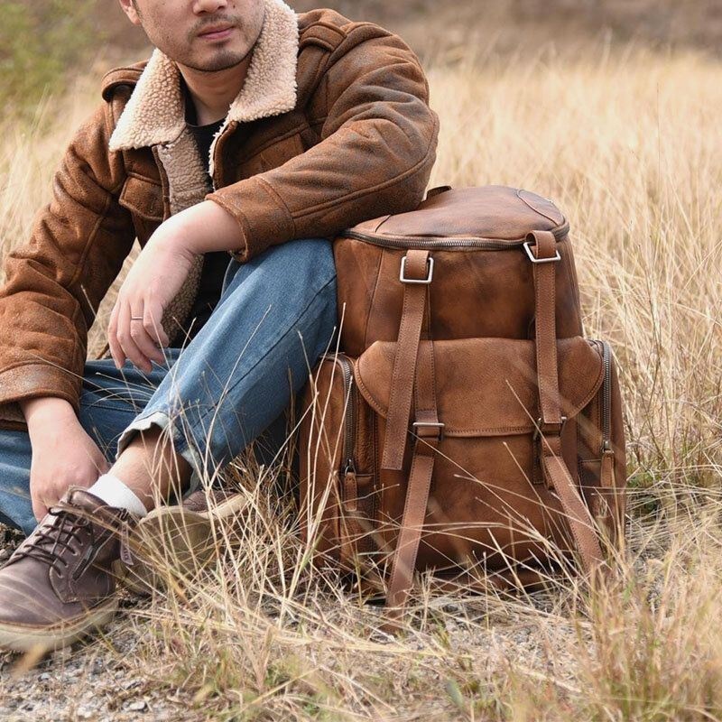 Mężczyźni Pu Leather Vintage Business Style Jednolity Kolor Multi-kieszeń 15-calowa Torba Na Laptopa Torba Podróżna Plecak