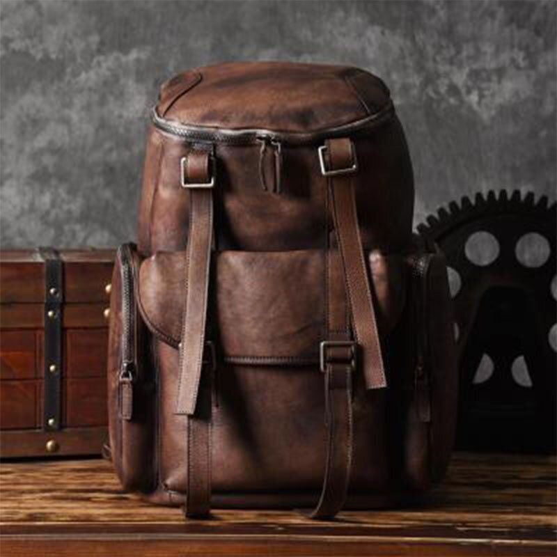 Mężczyźni Pu Leather Vintage Business Style Jednolity Kolor Multi-kieszeń 15-calowa Torba Na Laptopa Torba Podróżna Plecak
