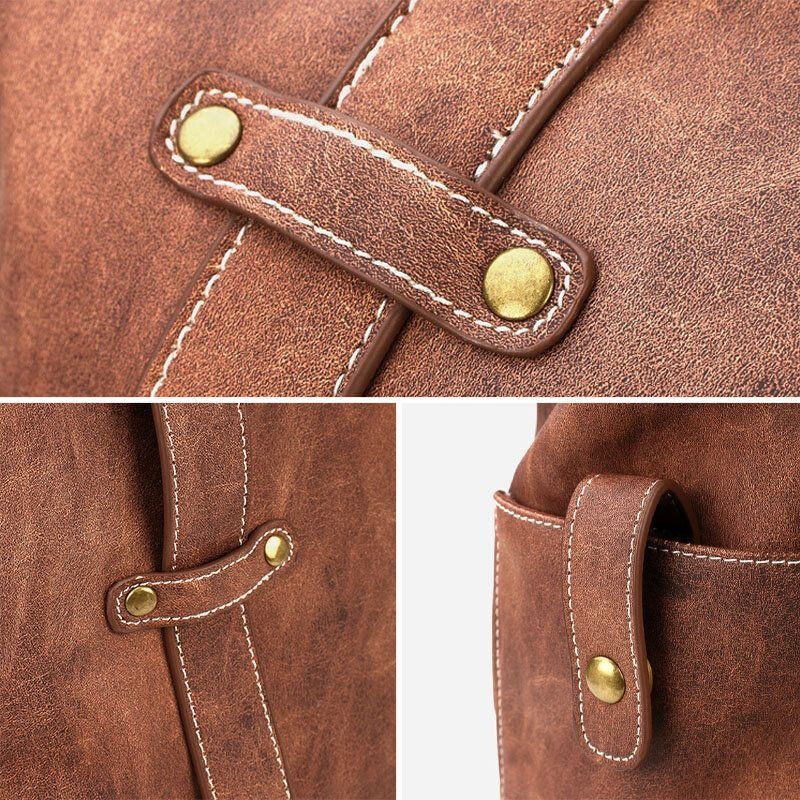 Mężczyźni Vintage Business Outdoor Duża Pojemność School College Bookbag Pu Leather Kontrastowy Kolor 14-calowa Torba Na Laptopa