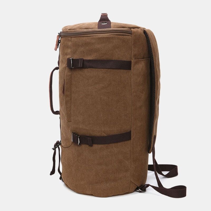Mężczyźni Vintage Canvas Duża Pojemność Multi-carry Solid Color Cylinder Casual Plecak Torba Crossbody