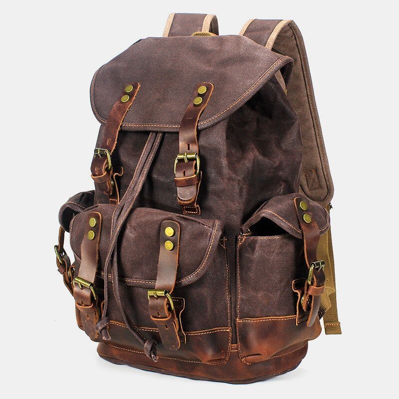 Mężczyźni Vintage Canvas Leather Odporny Na Zużycie Wodoodporny Plecak Antykradzieżowy Rekreacyjna Torba Podróżna