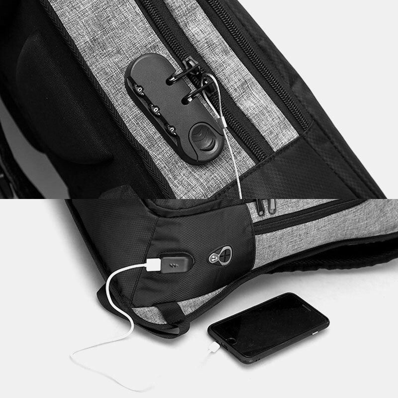 Męska Biznesowa Patchworkowa 15.6-calowa Torba Na Komputer Laboratoryjny Z Ładowaniem Usb Passwork Lock School Bag Backpack