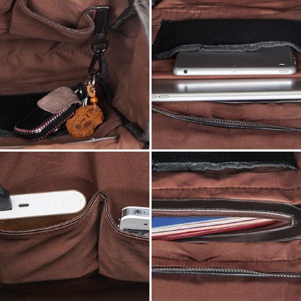 Męska Torba Na Ramię Ze Skóry Pu Solidna W Stylu Vintage O Dużej Pojemności Torba Na Ramię Z Ładowarką Usb