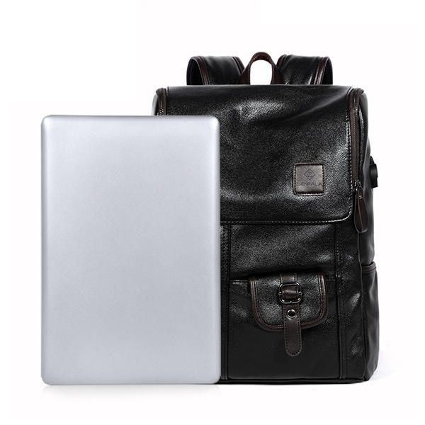 Męska Torba Na Ramię Ze Skóry Pu Solidna W Stylu Vintage O Dużej Pojemności Torba Na Ramię Z Ładowarką Usb