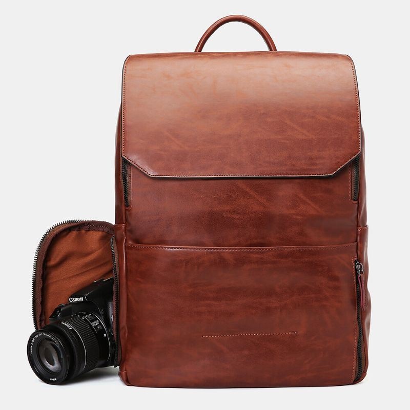 Męski Plecak Wielofunkcyjny Unisex O Dużej Pojemności Retro Pu Skóra Niezależna Pozycja Buta Z Wieloma Kieszeniami 14 Cal Torba Na Laptopa