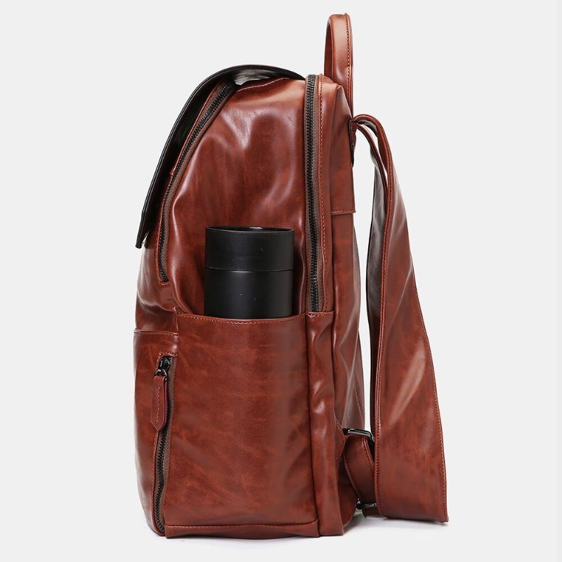 Męski Plecak Wielofunkcyjny Unisex O Dużej Pojemności Retro Pu Skóra Niezależna Pozycja Buta Z Wieloma Kieszeniami 14 Cal Torba Na Laptopa