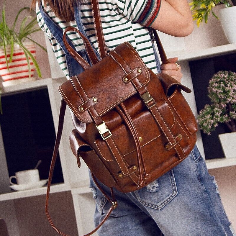 Męski Unisex Faux Leather Business Retro Solid Color Codzienny Plecak Szkolny O Dużej Pojemności