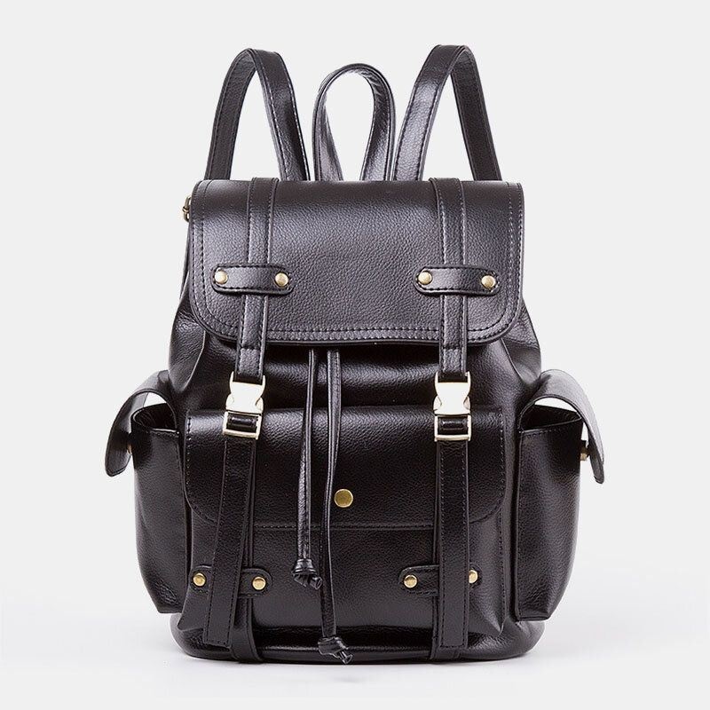 Męski Unisex Faux Leather Business Retro Solid Color Codzienny Plecak Szkolny O Dużej Pojemności