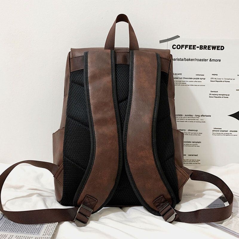 Męski Unisex Faux Leather Retro Duża Pojemność Outdoor 15.6 Cal Laptop Bag School Bag Plecak