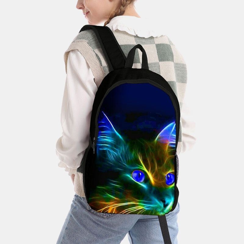 Męski Unisex Oxford Fluorescencyjny Luminous Cat Pattern Duża Pojemność Plecak Szkolny