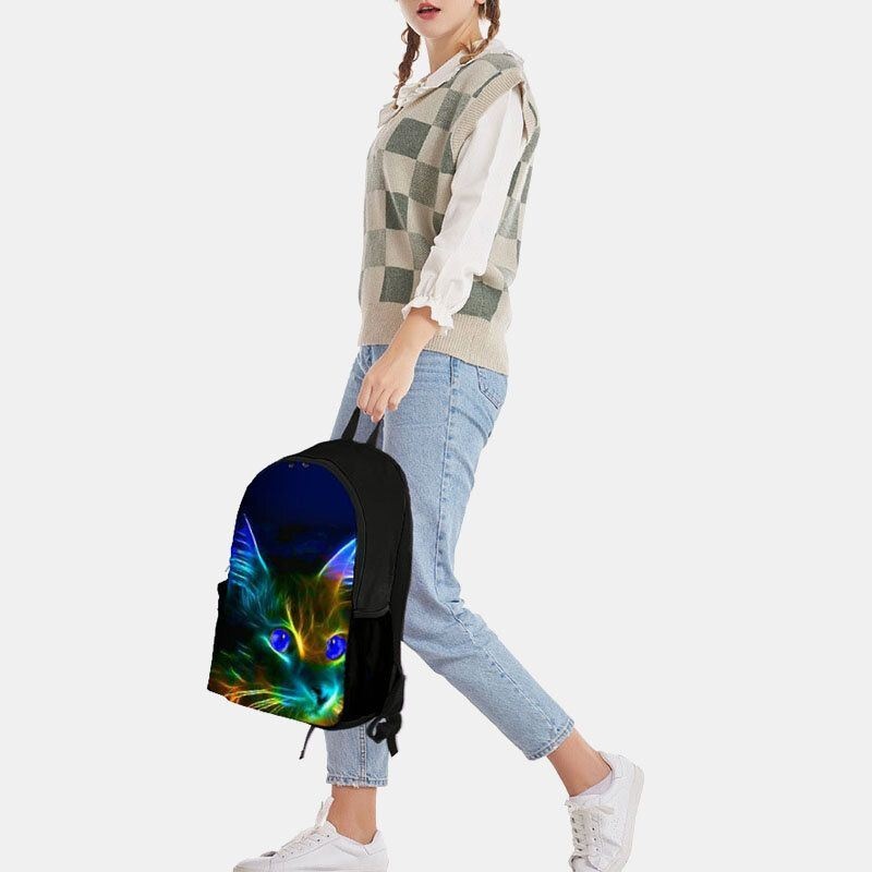 Męski Unisex Oxford Fluorescencyjny Luminous Cat Pattern Duża Pojemność Plecak Szkolny