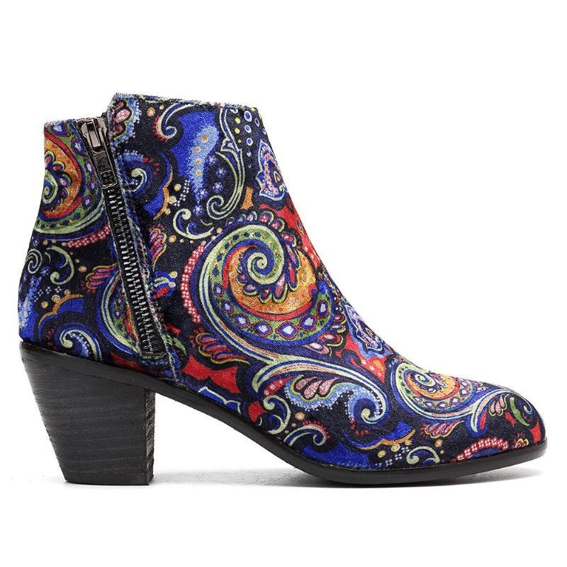 Damski Wzór Malowania Aksamitnej Tkaniny Krótkie Buty Do Kostek