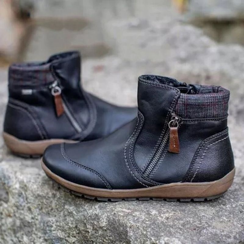 Damskie Buty Do Kostek W Dużym Rozmiarze Z Okrągłym Noskiem I Bocznym Zamkiem Błyskawicznym