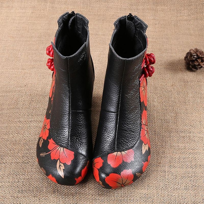 Damskie Buty Do Kostek Z Prawdziwej Skóry W Stylu Retro Z Prawdziwej Skóry