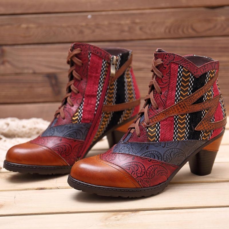 Damskie Buty Ze Skóry W Stylu CZeskiego Splotu Z Blokadą Zamka Na Kostkę