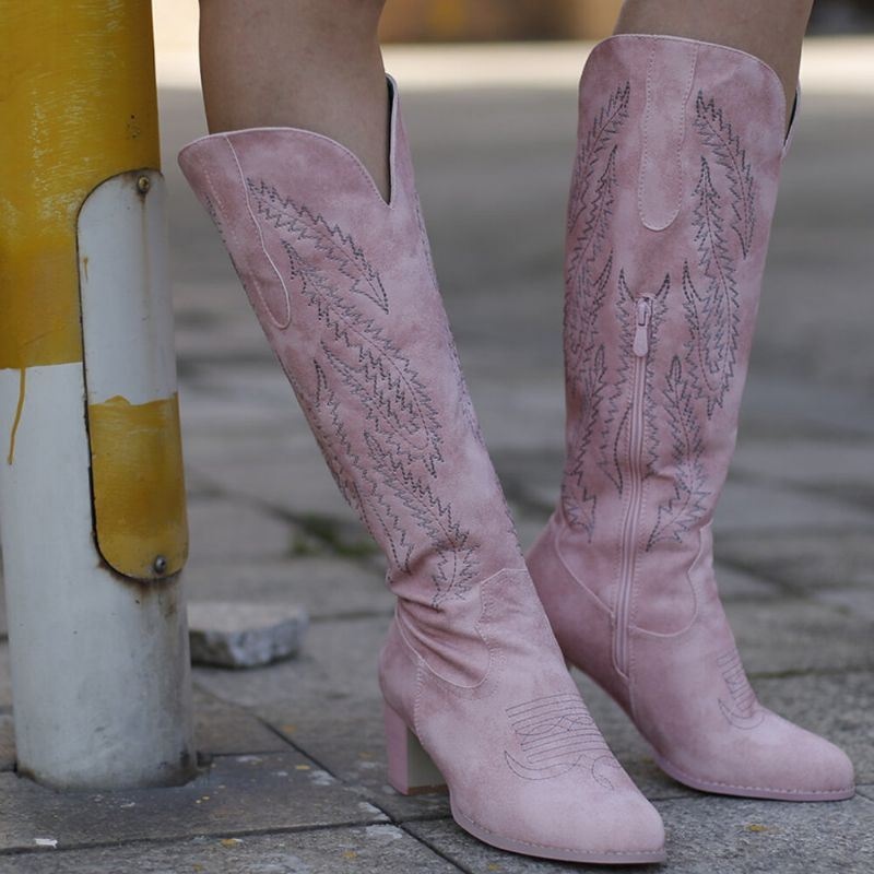 Damskie Duże Rozmiary Retro Masywny Obcas Do Połowy Łydki Kowbojskie Buty