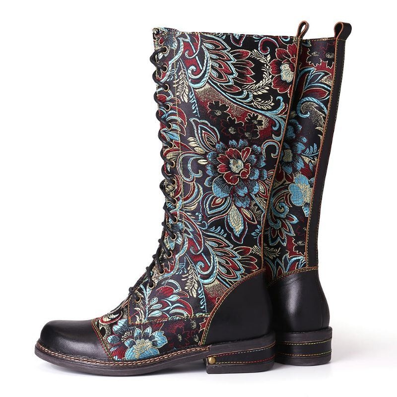 Damskie Kwiaty Wzór Kolorowe Eleganckie Buty Zapinane Na Zamek