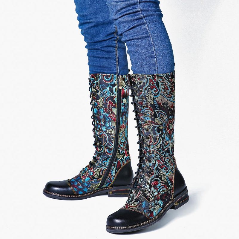 Damskie Kwiaty Wzór Kolorowe Eleganckie Buty Zapinane Na Zamek
