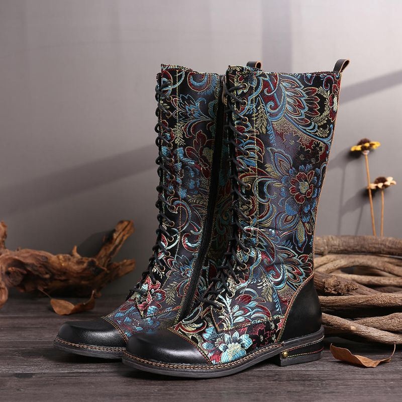Damskie Kwiaty Wzór Kolorowe Eleganckie Buty Zapinane Na Zamek