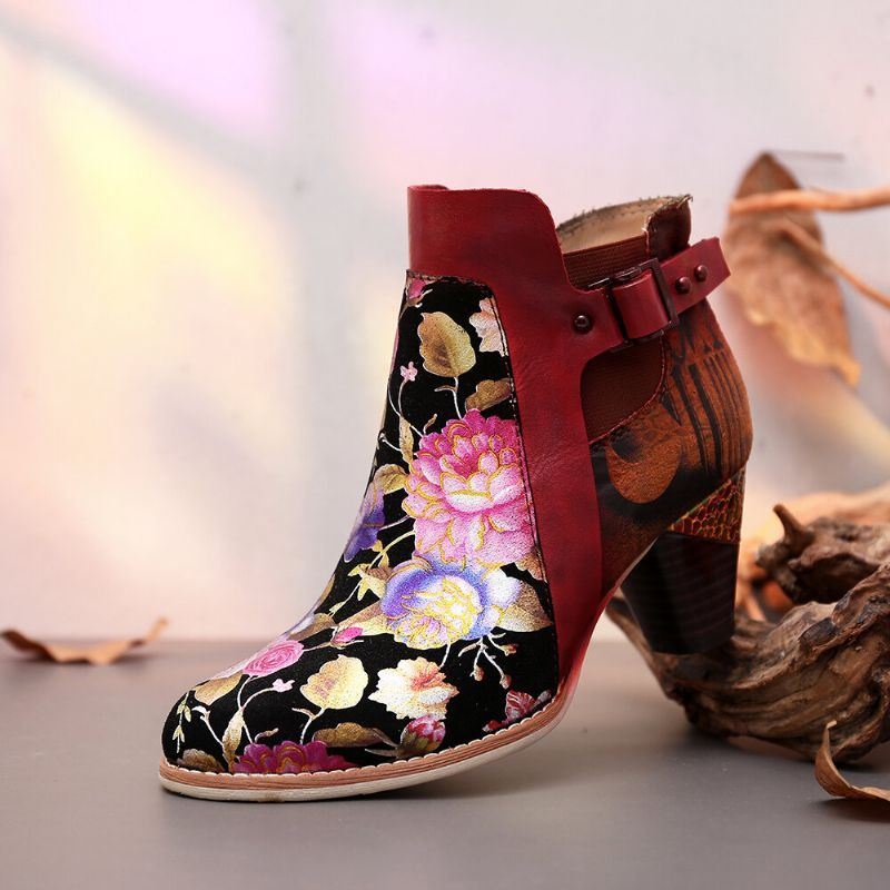 Damskie Retro Bloomed Flower Połącz Z Nowoczesnym Stylowym Literą Eleganckie Unikalne Buty Na Wysokim Obcasie
