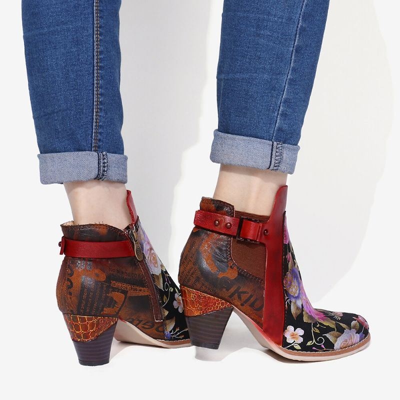 Damskie Retro Bloomed Flower Połącz Z Nowoczesnym Stylowym Literą Eleganckie Unikalne Buty Na Wysokim Obcasie