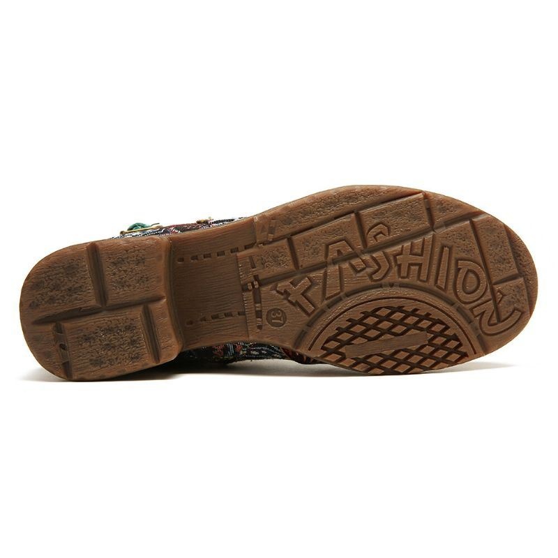 Damskie Retro Kwiatowy Wzór Łączenie Regulowane Dorywczo Okrągłe Toe Zipper Botki