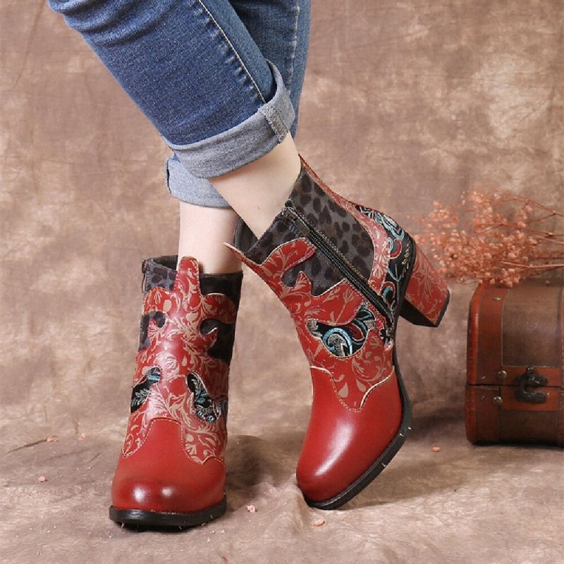 Damskie Szwy W Stylu Retro Z Tkaniny Wygodne Buty Z Bocznym Zamkiem Na Grubym Obcasie I Krótkich Butach