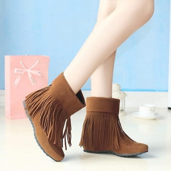 Duże Rozmiary Damskie Zamszowe Buty Outdoor Casual Fashion Frędzle Wygodne Krótkie Buty