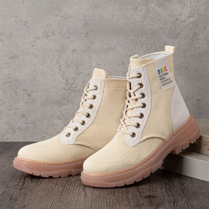 Kobiety Casual Canvas Gruba Podeszwa High Top Lace Up Combat Boots