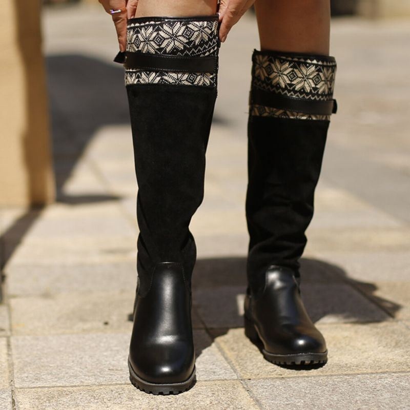 Kobiety Casual Ciepłe Kwiaty List Wzór Kolana Wysokie Buty