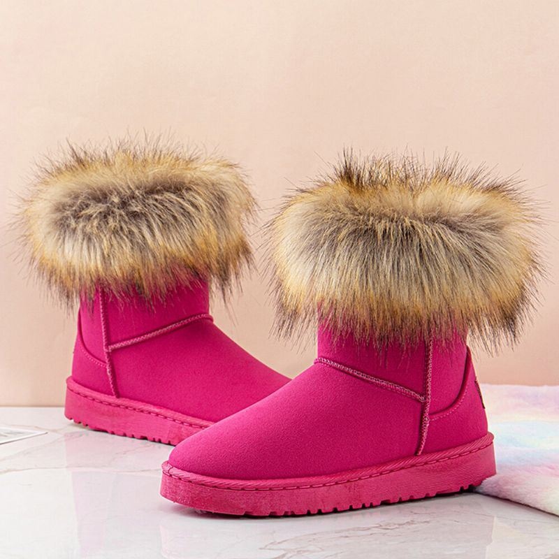 Kobiety Casual Solid Color Zamszowe Ciepłe Pluszowe Wygodne Płaskie Buty Śniegowe