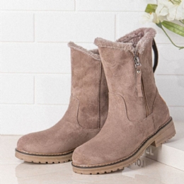 Kobiety Casual Zamszowe Okrągłe Toe Boczne Płaskie Buty Śniegowe Na Suwak