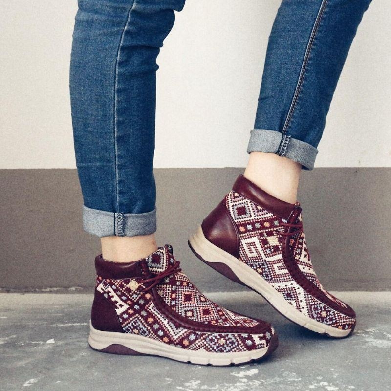 Kobiety Folkways Casual Przeszycia Vintage Krótkie Botki