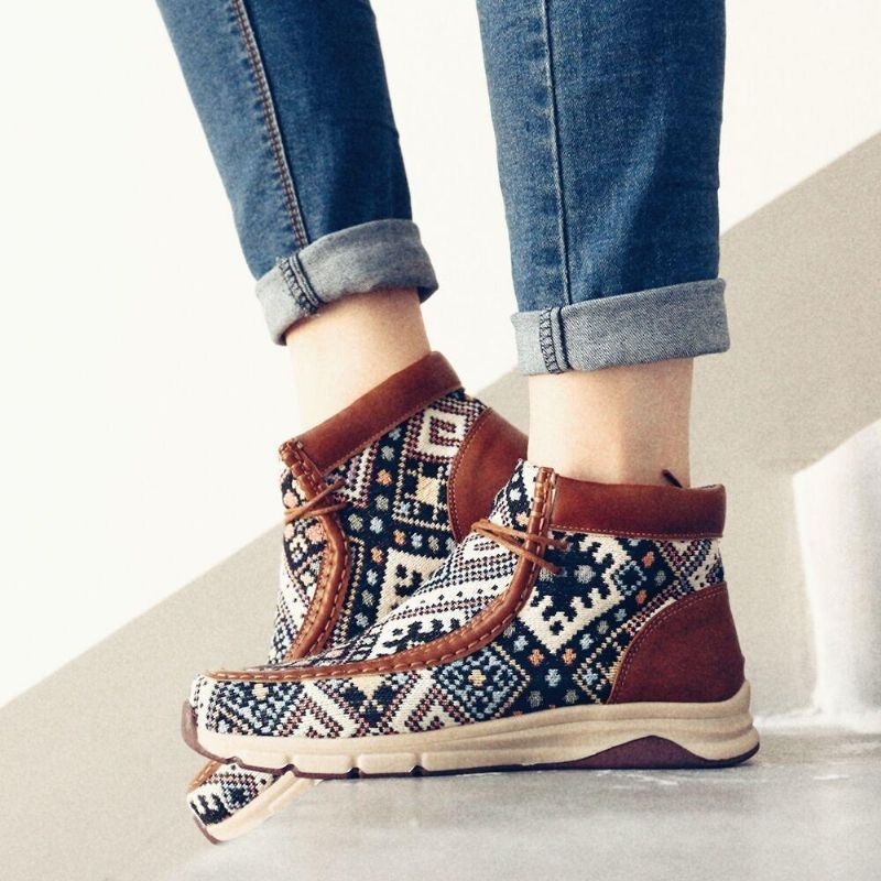 Kobiety Folkways Casual Przeszycia Vintage Krótkie Botki