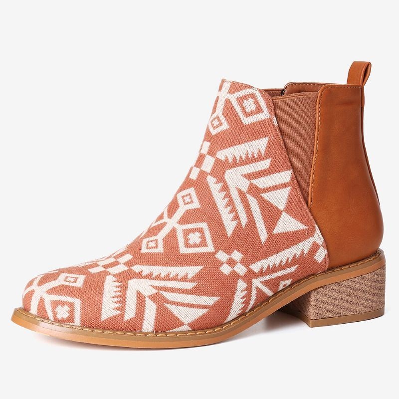 Kobiety Folkways Drukowane Szwy Casual Blokowe Botki Na Obcasie