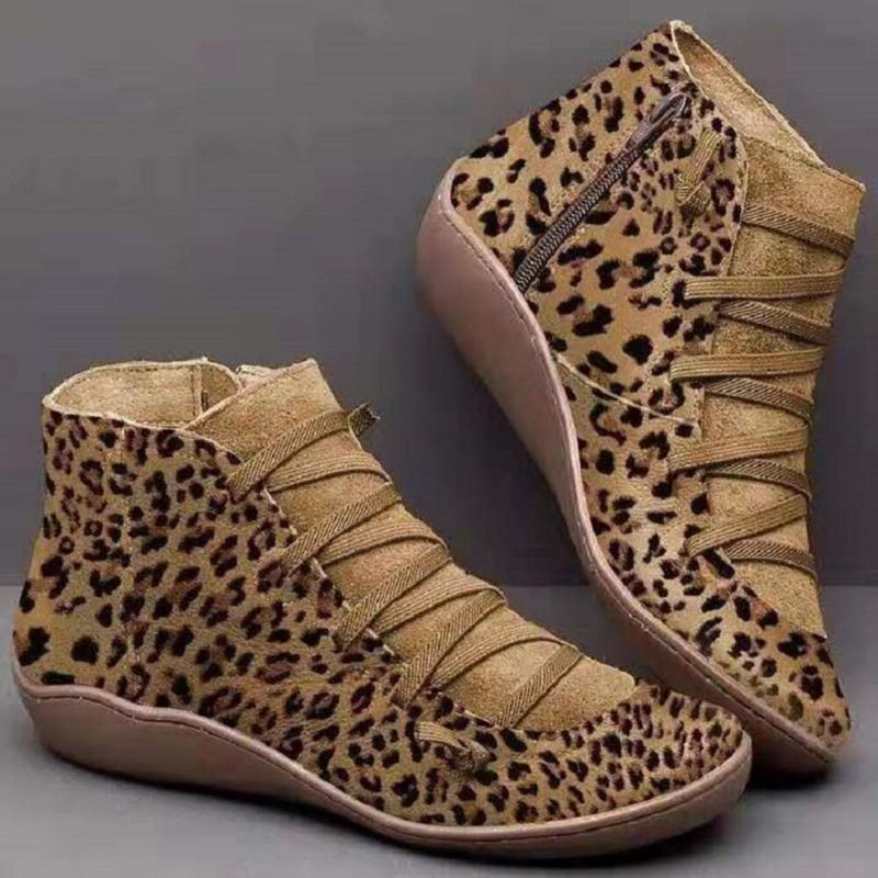 Kobiety W Dużym Rozmiarze Suede Leopard Grain Slip On Comnfy Casual Krótkie Buty Do Kostek